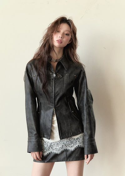 Rivet Street Style Slim All-match Leather Jacket VIA0155