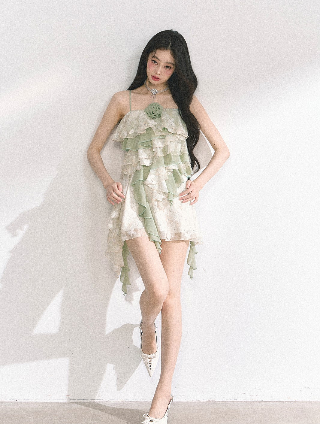 Lace Floral Suspender Dress DIA0440
