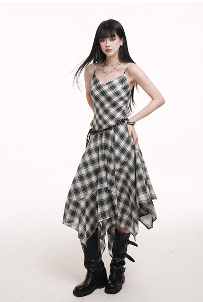 Irregular Plaid Suspender Dress LAD0174