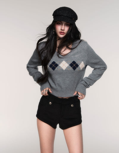 Diamond Pattern V-Neck Sweater LUL0200