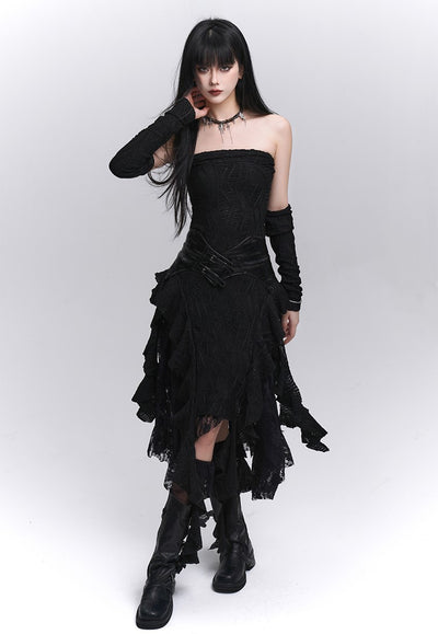 Black Lace Irregular Hem Dress LAD0206