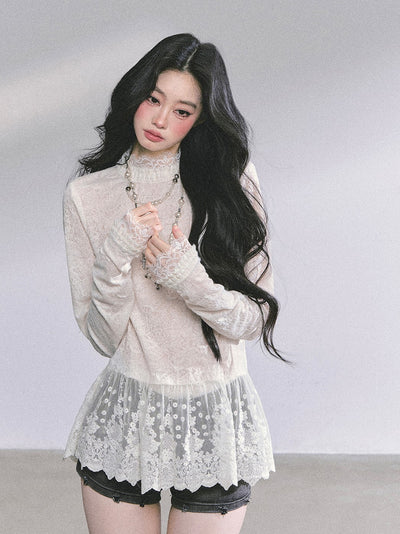 Half Turtleneck Lace Thin Shirt DIA0581