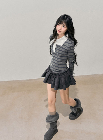 Faux Two-Piece Striped T-Shirt DIA0708