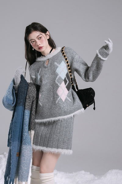 Diamond Monet Gray Wool Sweater/Skirt COT0194