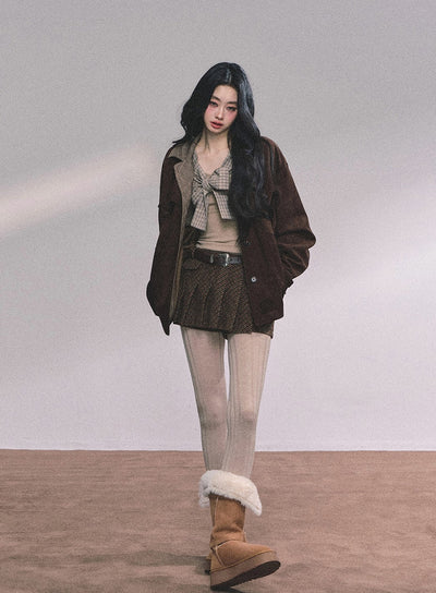 Fake Two-piece Bow Plaid Knit DIA0612