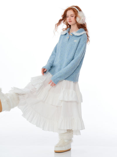 Soft Thick Furry Loose Polo Doll Collar Sweater ZIZ0188