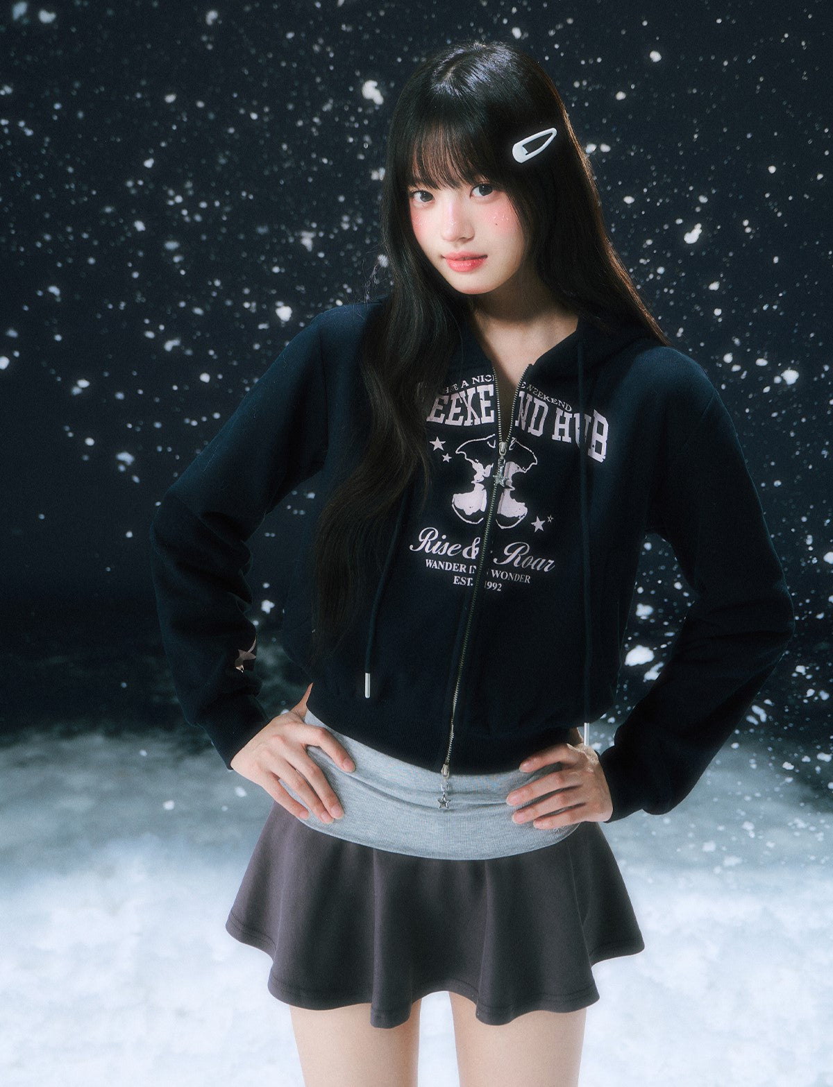 Retro Print Hooded Sweatshirt Short Jacket WEE0108