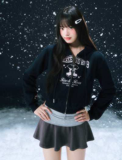 Retro Print Hooded Sweatshirt Short Jacket WEE0108