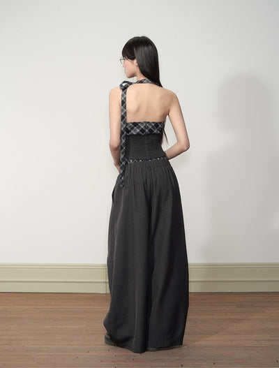 Plaid Halter Neck Top/Loose Suit Pants SOO0011