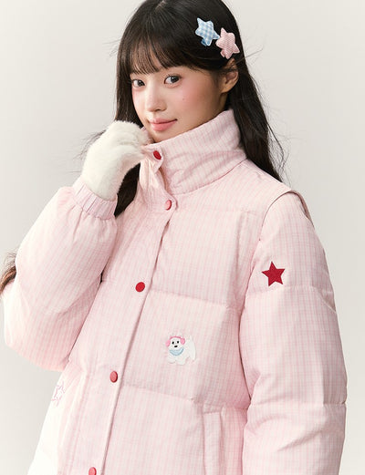 Plaid Embroidered Stand Collar Down Jacket NTO0242