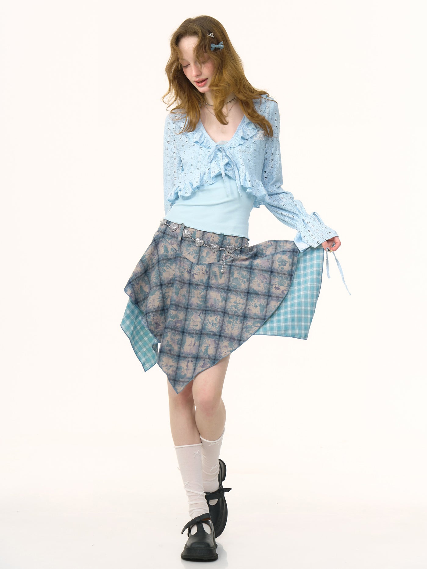Irregular Tie-dyed Plaid Skirt ZIZ0258