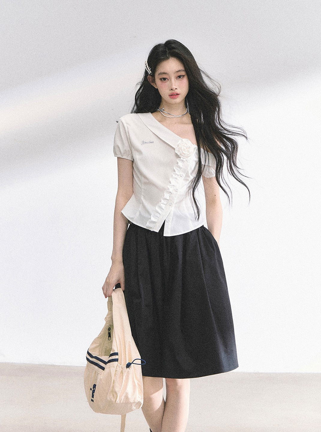 Lace Off-shoulder Flower Shirt DIA0524