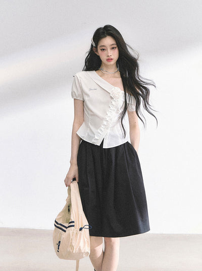 Lace Off-shoulder Flower Shirt DIA0524
