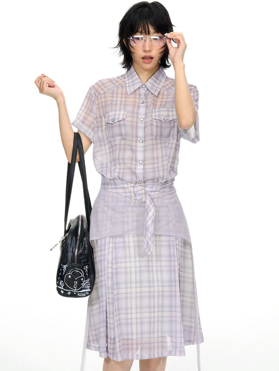 Plaid Chiffon Shirt/Skirt NEC0201