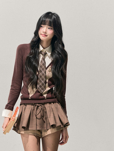 Faux Two-Piece Diamond Pattern Sweater DIA0747