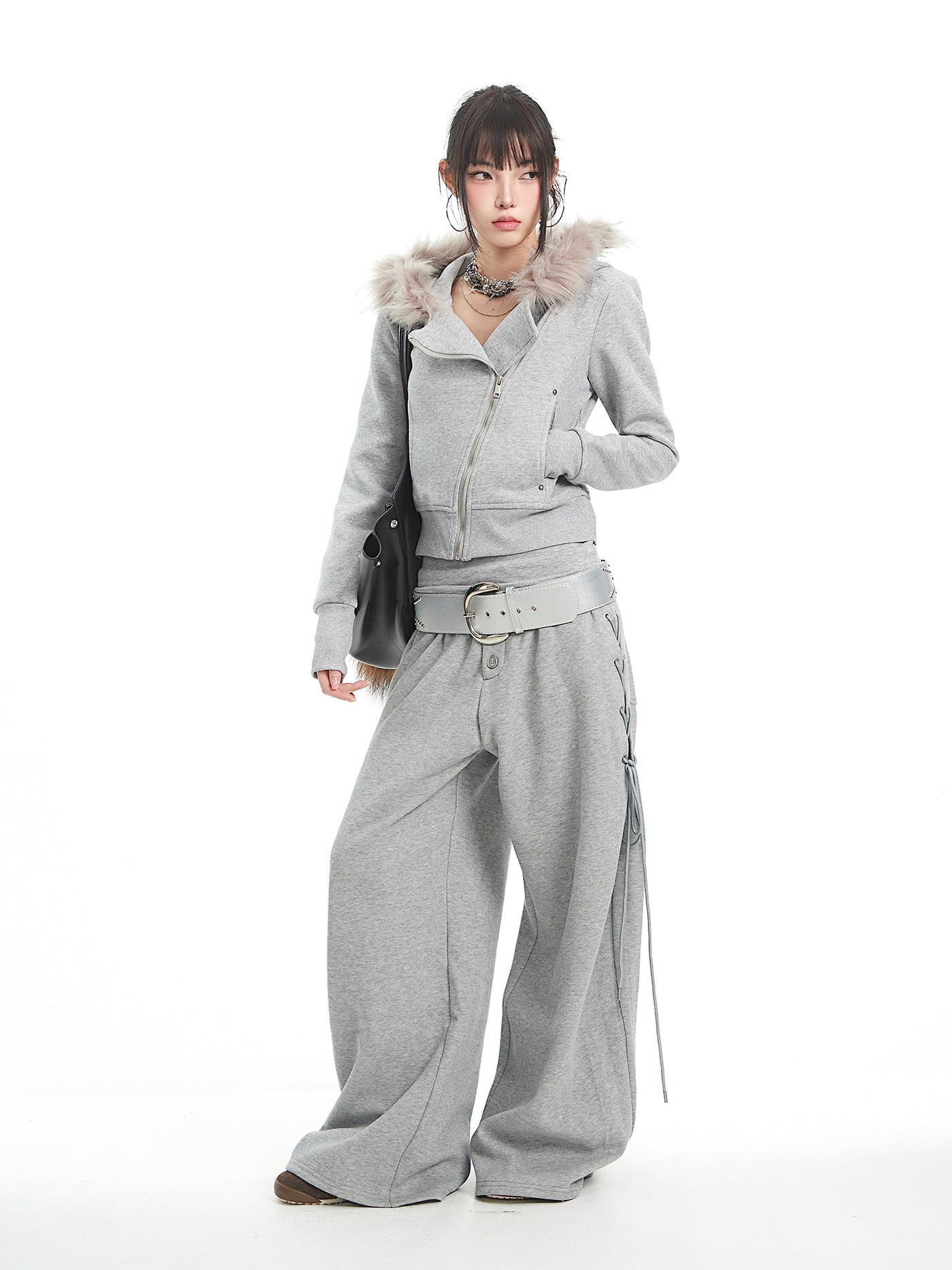 Fur Collar Hooded Sweatshirt Jacket UNC0324