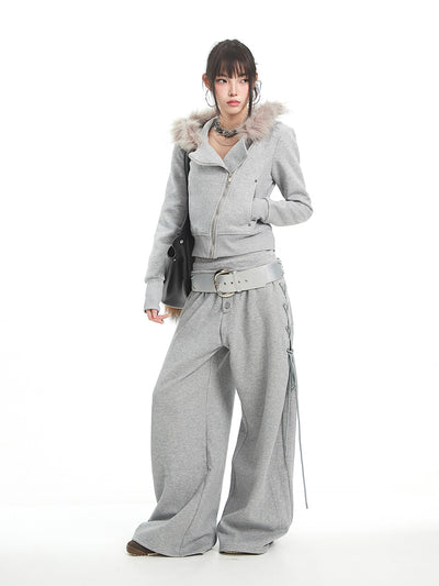 Fur Collar Hooded Sweatshirt Jacket UNC0324