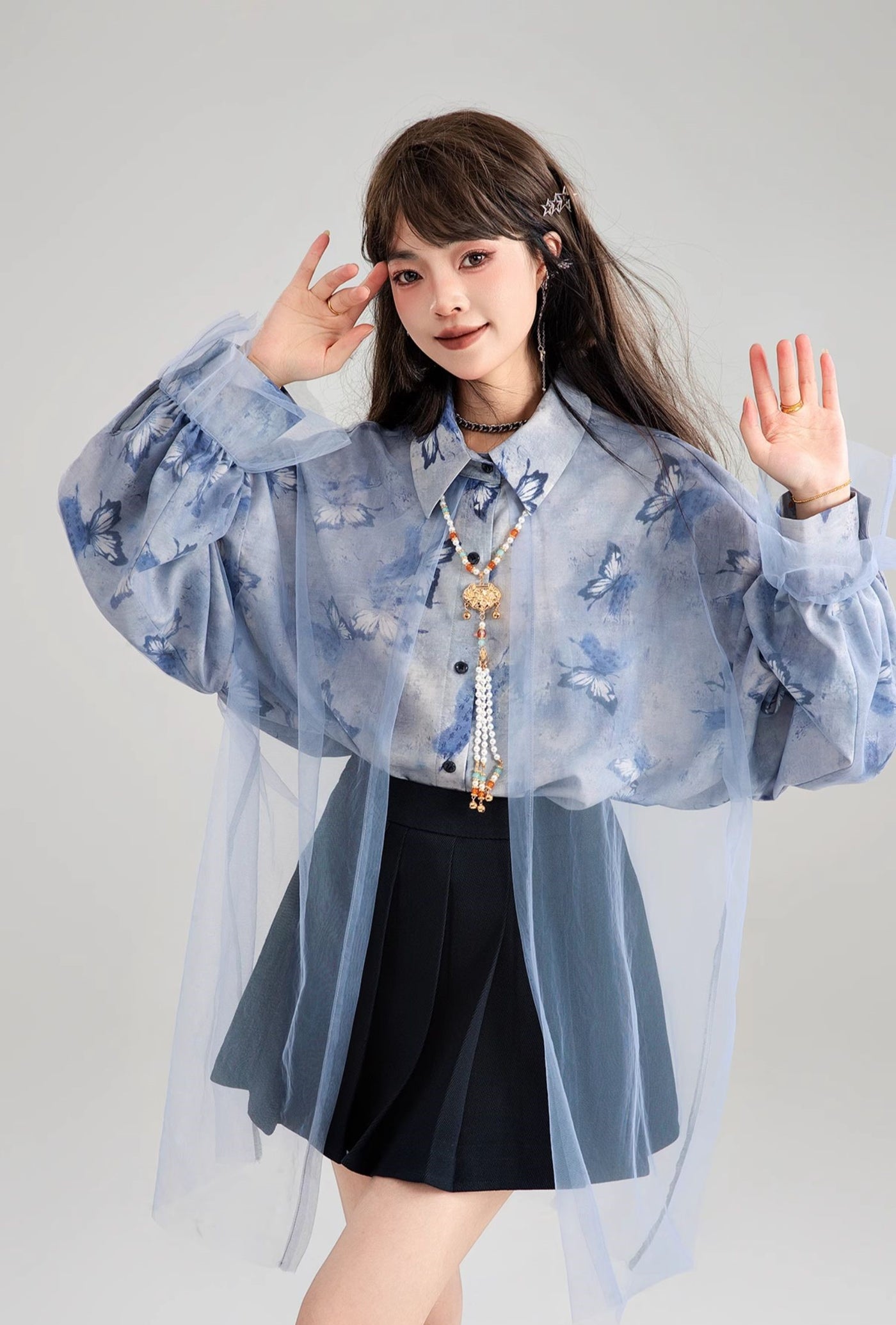 Blended Butterfly Flower Long Sleeve Shirt KEI0164