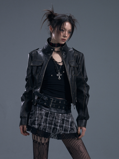 Punk Rock Plaid Double Belt Skirt FRU0091