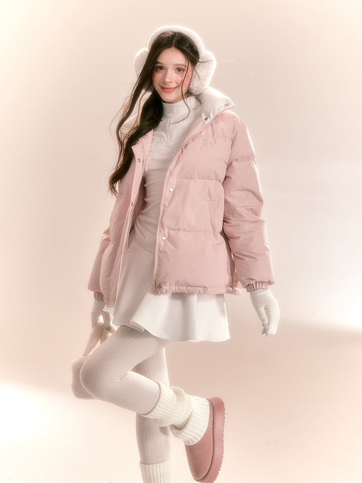 Macaron Light Blue/Pink Stand Collar Short Down Jacket QDQ0098