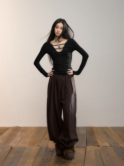 Reversible Lace-Trimmed Long-Sleeve T-Shirt VIA0360