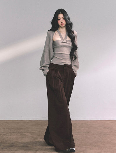 French Knitted Halter Neck Top+Shawl DIA0630