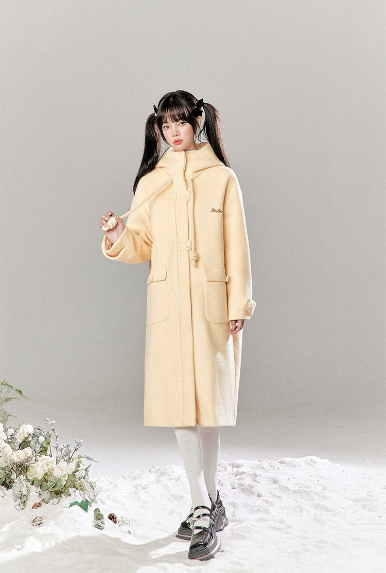 Single-breasted Hooded Silhouette Wool Long Coat TBI0038