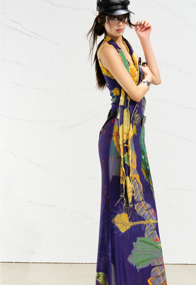 Mondrian Contrast Color Suspender Dress OFA0256