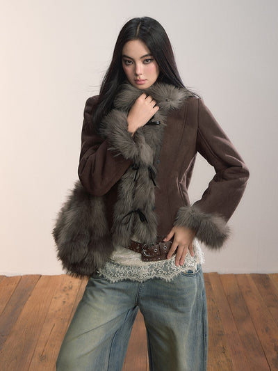 Bow-tie Large Faux Fur Coat VIA0365
