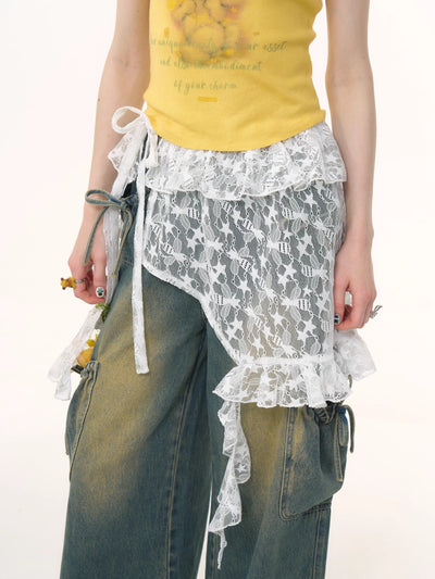 White Lace Irregular Hem Skirt ZIZ0248