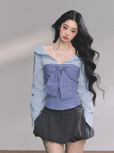 Fake Two-piece Slim Striped Shirt DIA0584