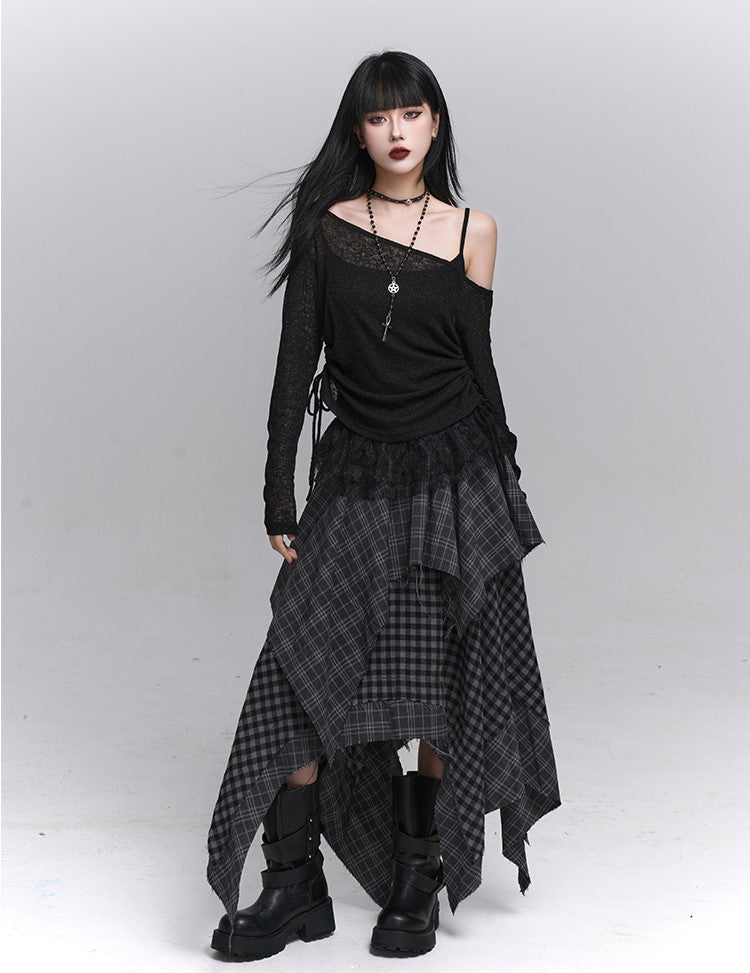 Long-Sleeved Off-Shoulder Sheer Sweater LAD0221