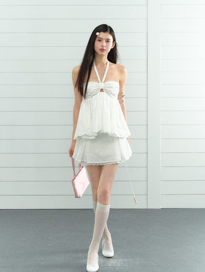 Hollow Lace Halter Neck Top/Skirt LAL0206