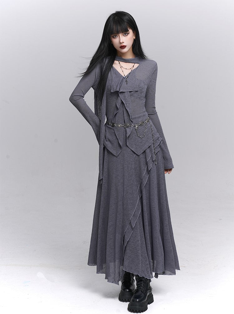 Simple High-End V-neck Top/Skirt LAD0222