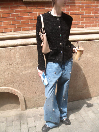 Jewel-embellished Loose Straight Jeans AOA0038