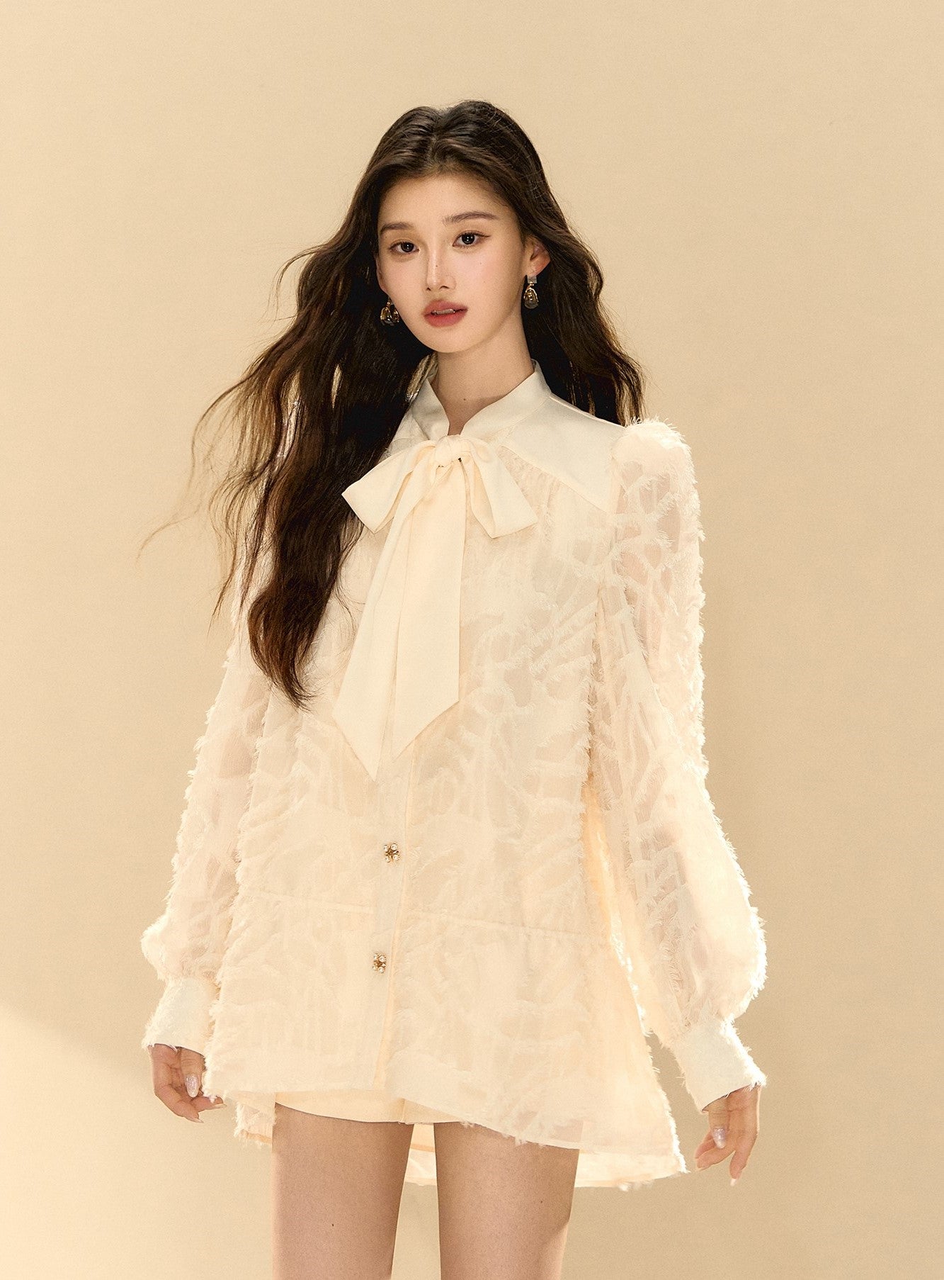 Puff Sleeves Bow Shirt Dress OSH0139