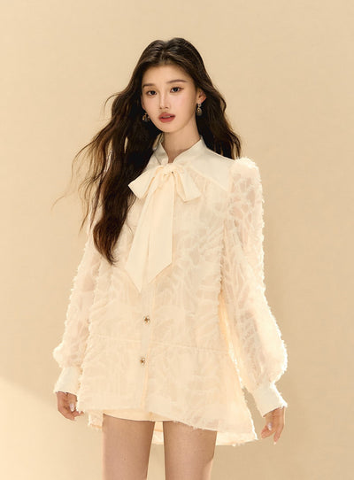 Puff Sleeves Bow Shirt Dress OSH0139