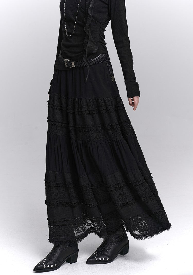 Black Lace A-line Long Skirt LAD0235