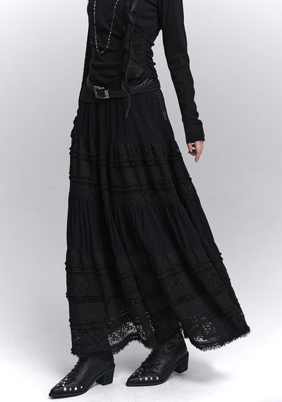 Black Lace A-line Long Skirt LAD0235