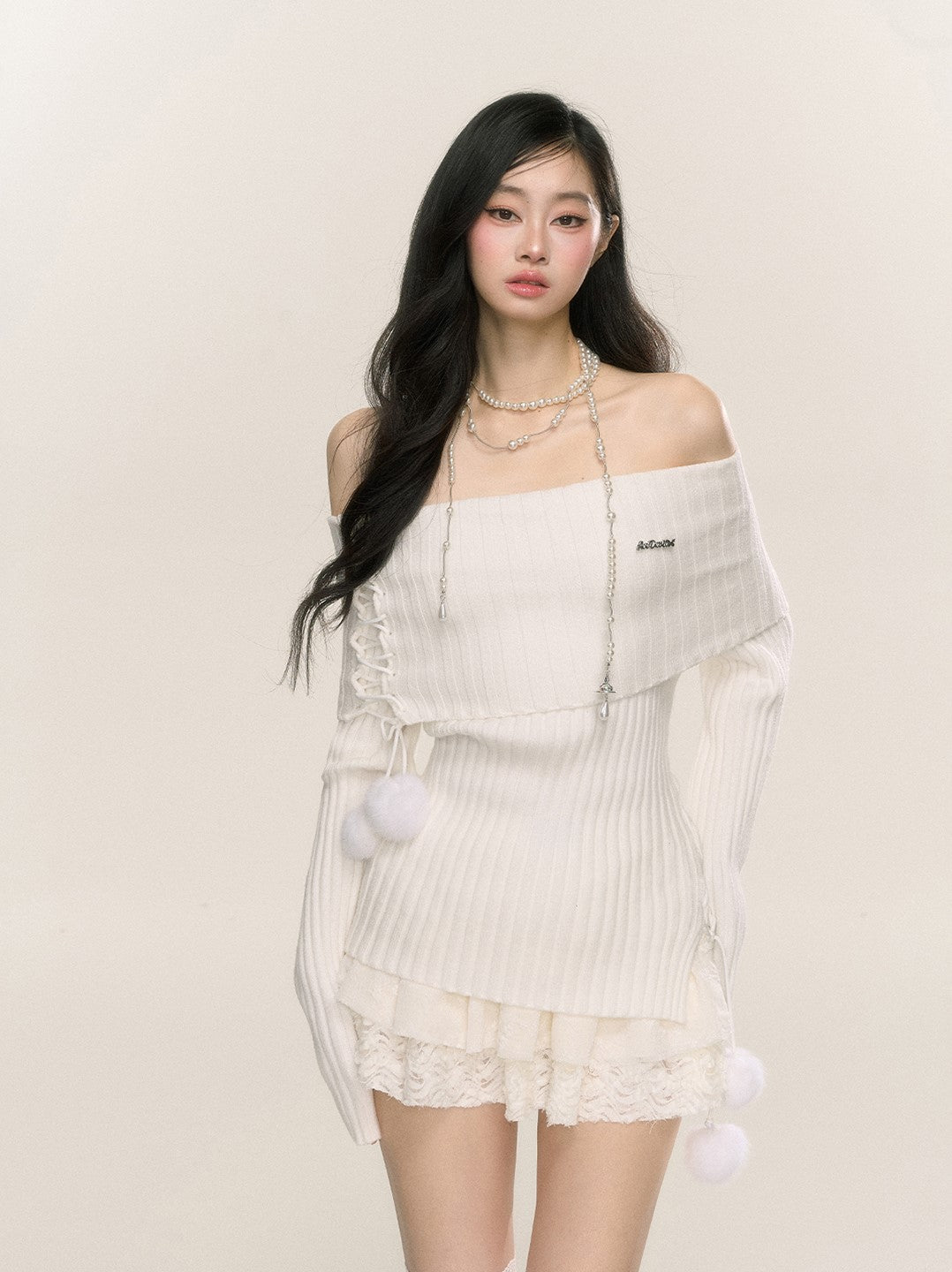 Moonlight Muse One Shoulder Long Sleeve Slim Knitted Sweater DIA0228