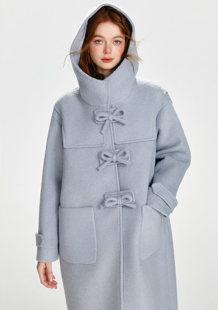 Bowknot Wool Hooded Long Coat BOH0090