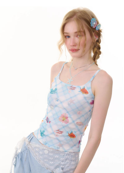 Retro Design Plaid Shell Print Camisole ZIZ0280