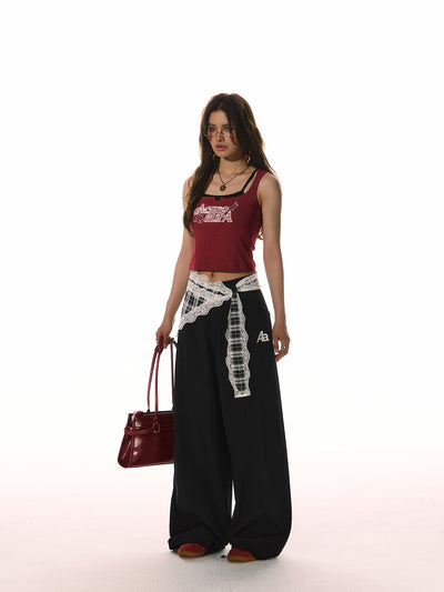 Detachable Lace Plaid Belt Drape Loose Pants ACM0081