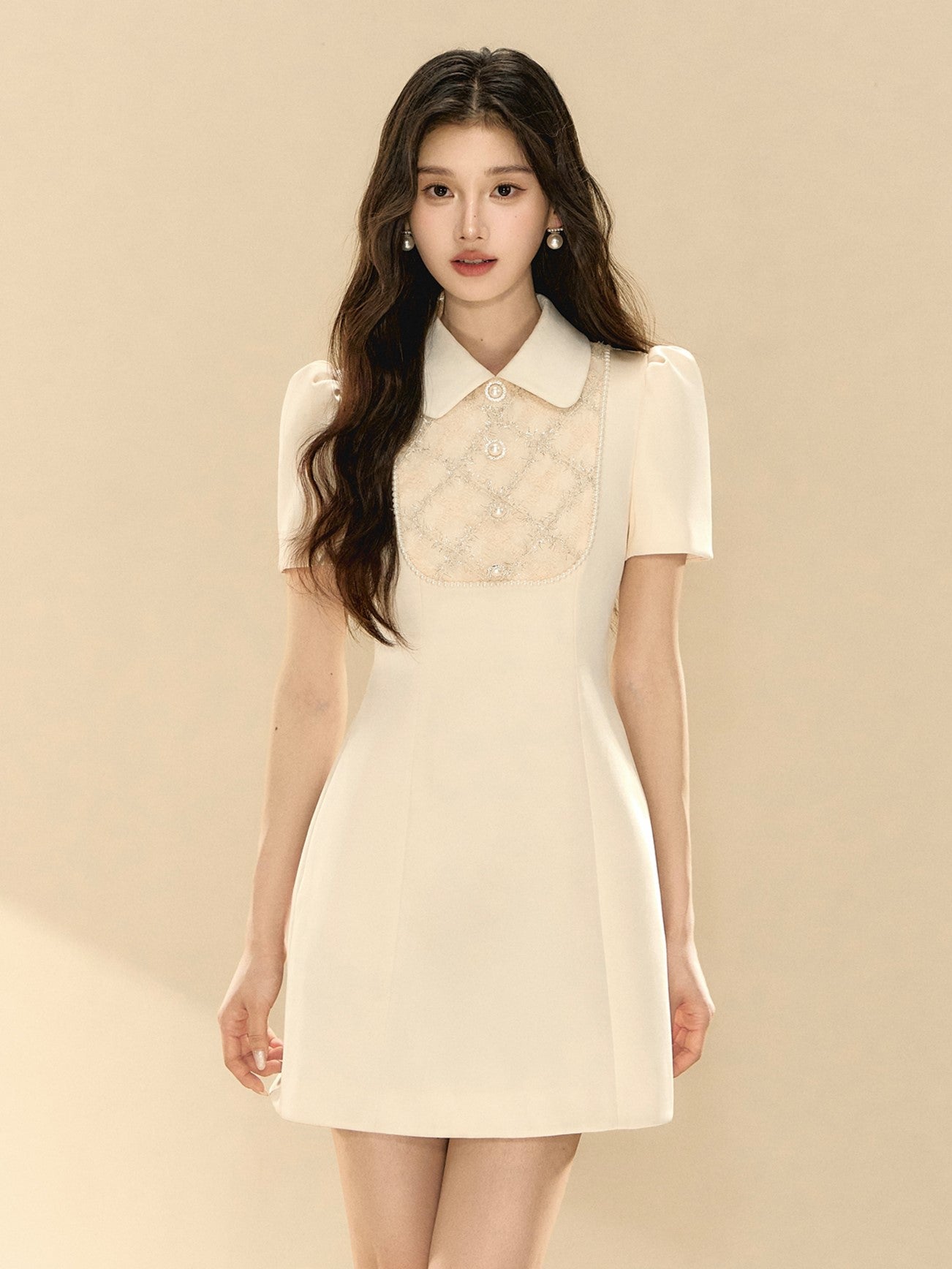 Lace Puff Sleeve A-line Dress OSH0132