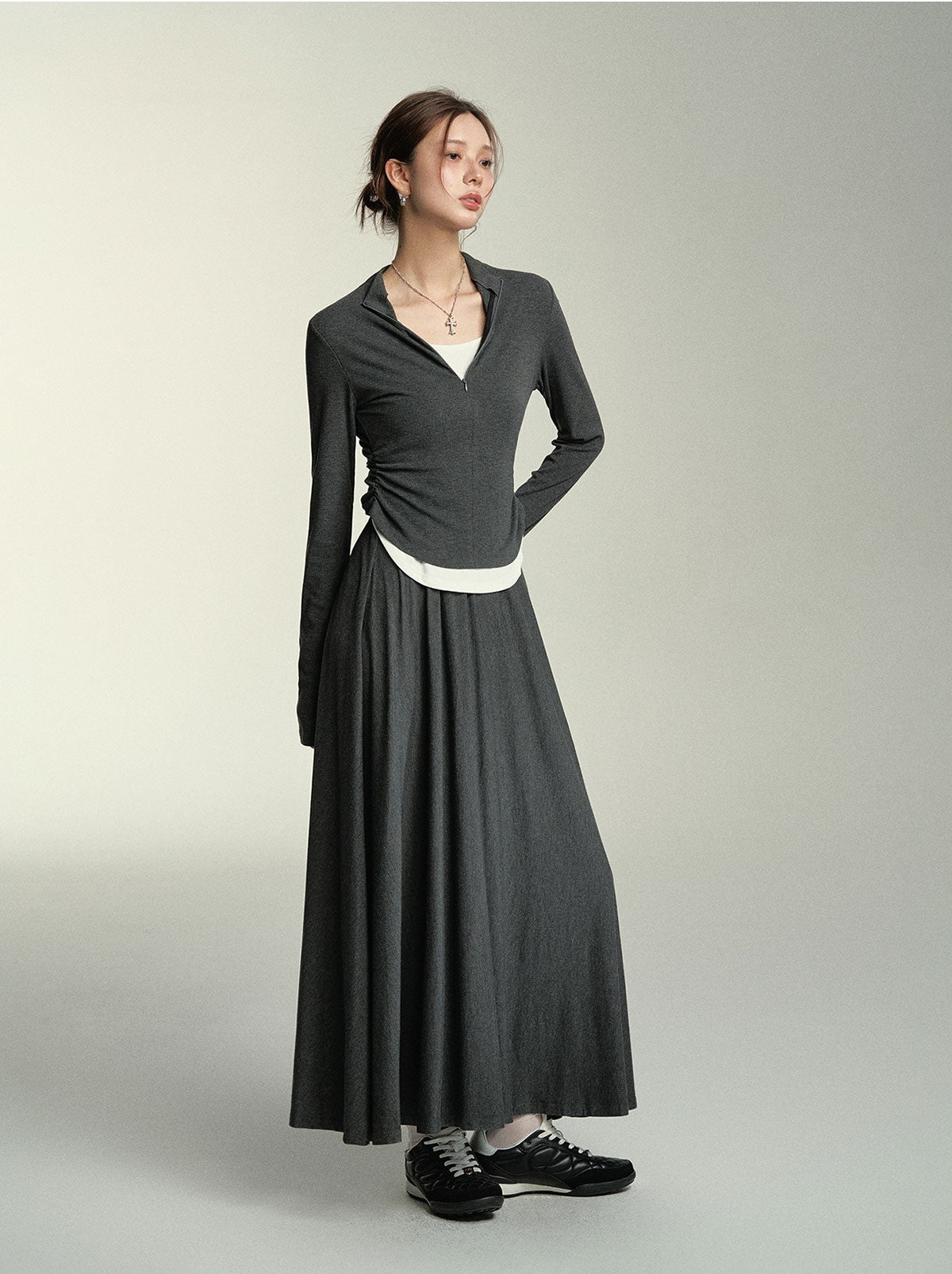 Fake Two-piece Pleated Top/Wide Long Skirt SOM0049