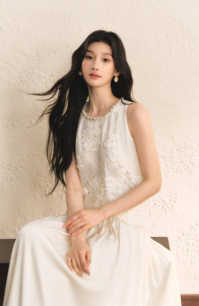 White Sleeveless Lace Top/Skirt OSH0179