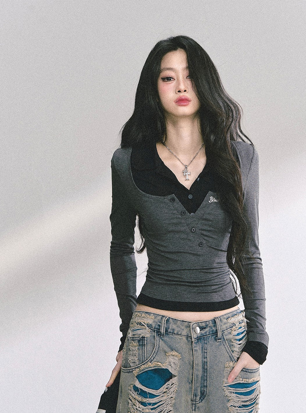 Fake Two-piece Long-sleeved T-shirt DIA0547