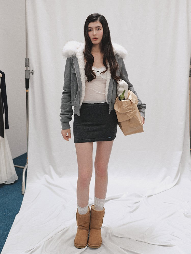 Fur Collar Hooded Short Sweatshirt Jacket LAL0249