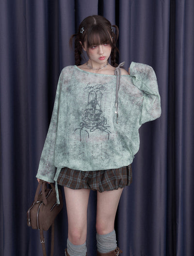 Green Spray Print Blouse/Camisole SAG0260