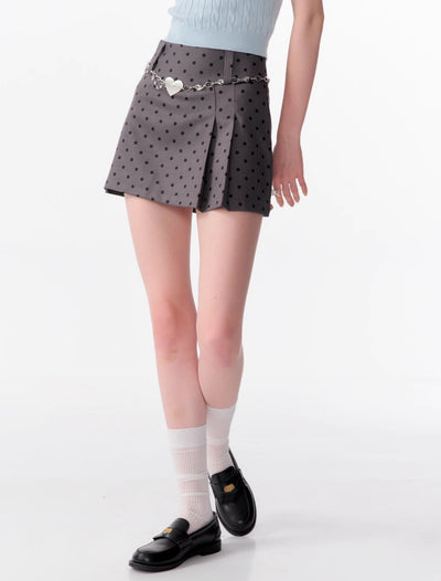 High-end High Waist Slim Black And Gray Polka Dot A-line Short Skirt ZIZ0091